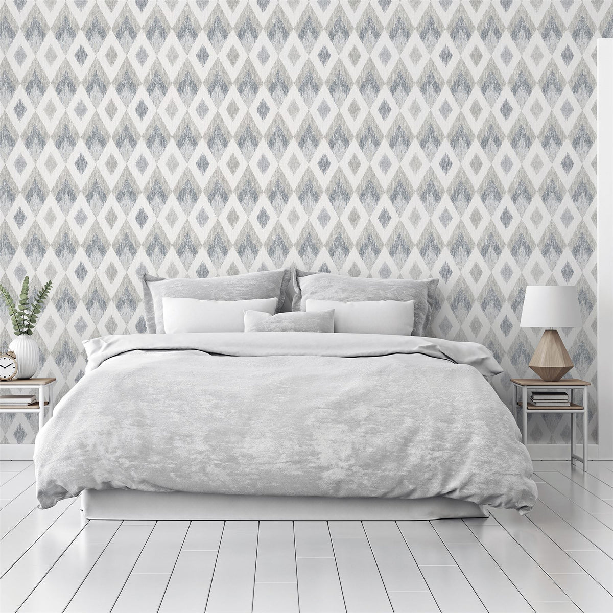 Arthouse Scandi Diamond Wallpaper – Paste the Paper Textured Geometric Diamond Design with Sheen, Silver