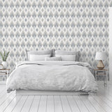 Arthouse Scandi Diamond Wallpaper – Paste the Paper Textured Geometric Diamond Design with Sheen, Silver