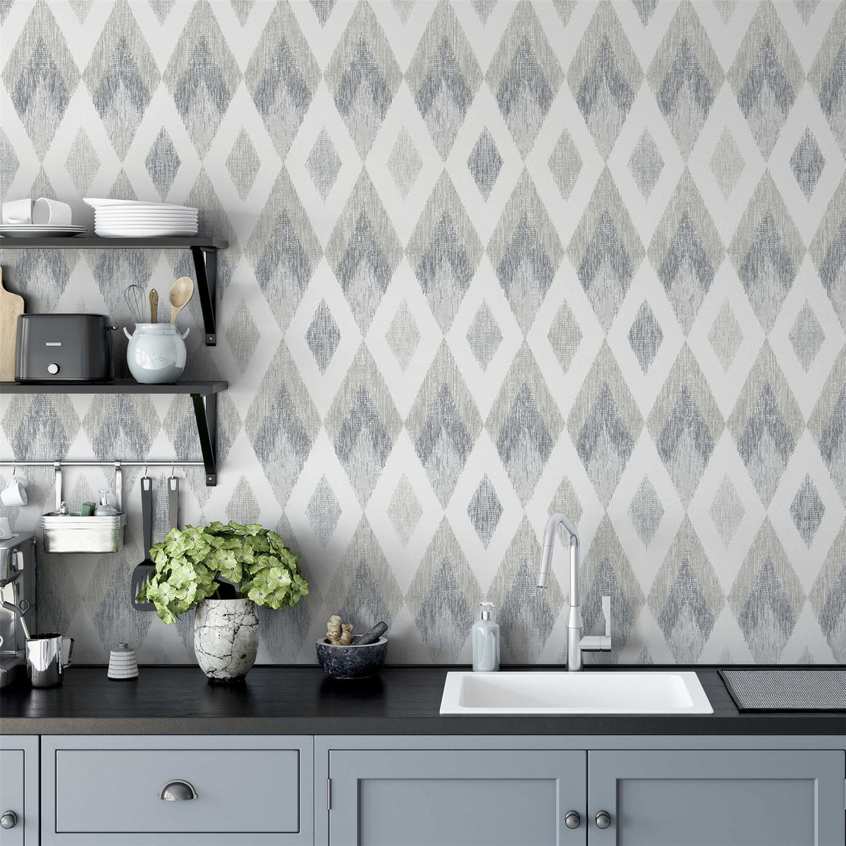 Arthouse Scandi Diamond Wallpaper – Paste the Paper Textured Geometric Diamond Design with Sheen, Silver