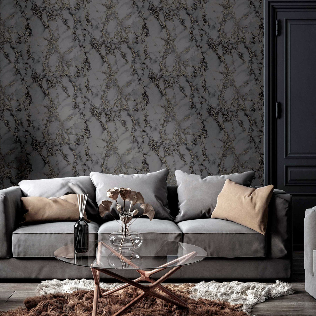 Arthouse Carrara Marble Wallpaper – Understated Marble Effect for Living Rooms and Kitchens, Charcoal