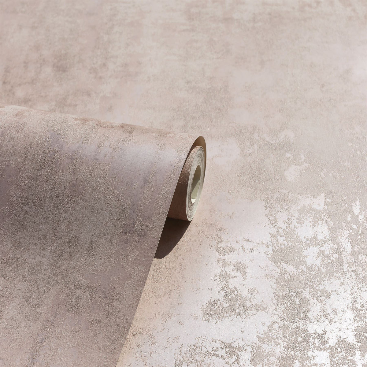 Arthouse Stone Textures Wallpaper – Rough Stone Effect with Metallic Highlights, Blush Pink and Rose Gold