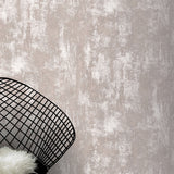 Arthouse Stone Textures Wallpaper – Rough Stone Effect with Metallic Highlights, Blush Pink and Rose Gold