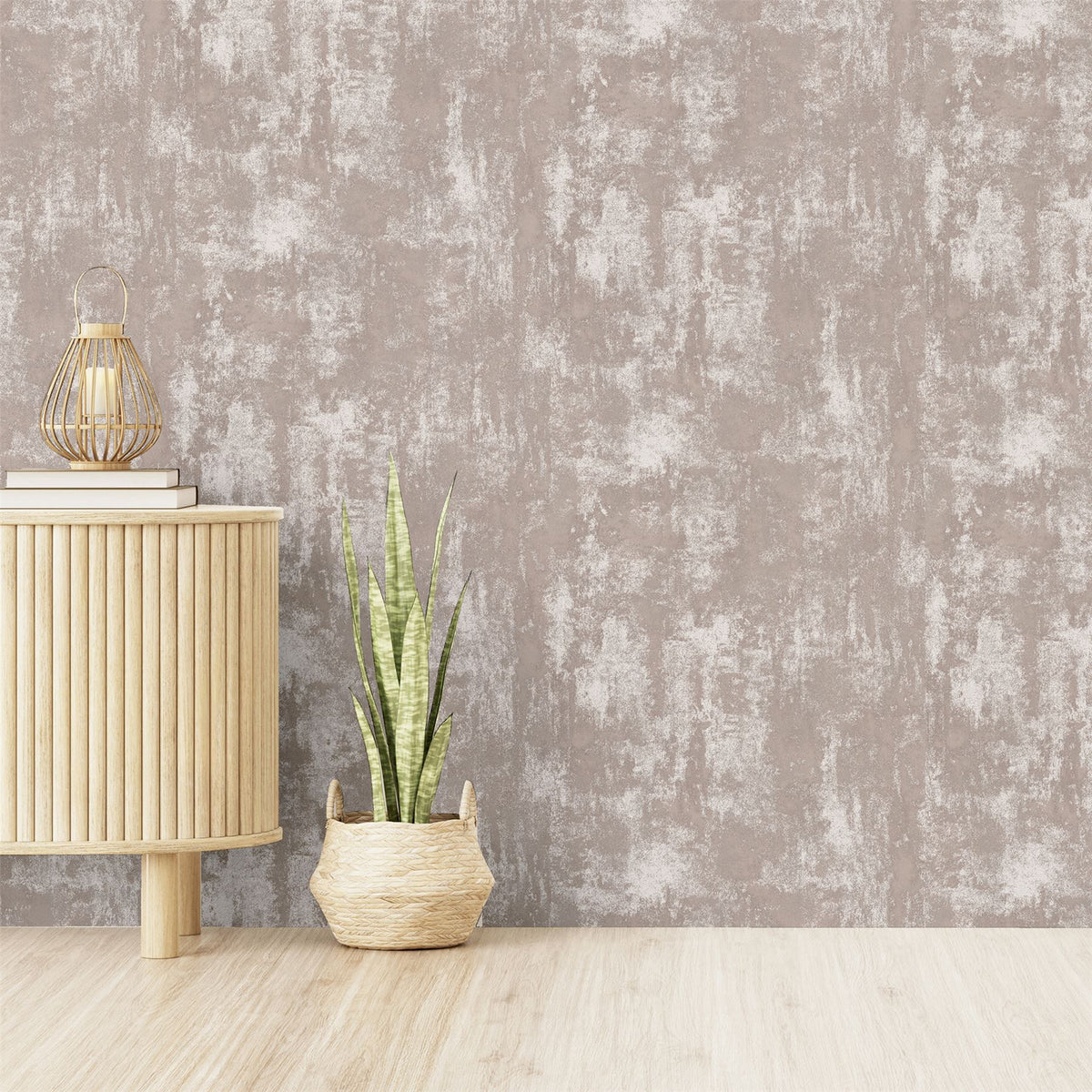 Arthouse Stone Textures Wallpaper – Rough Stone Effect with Metallic Highlights, Blush Pink and Rose Gold