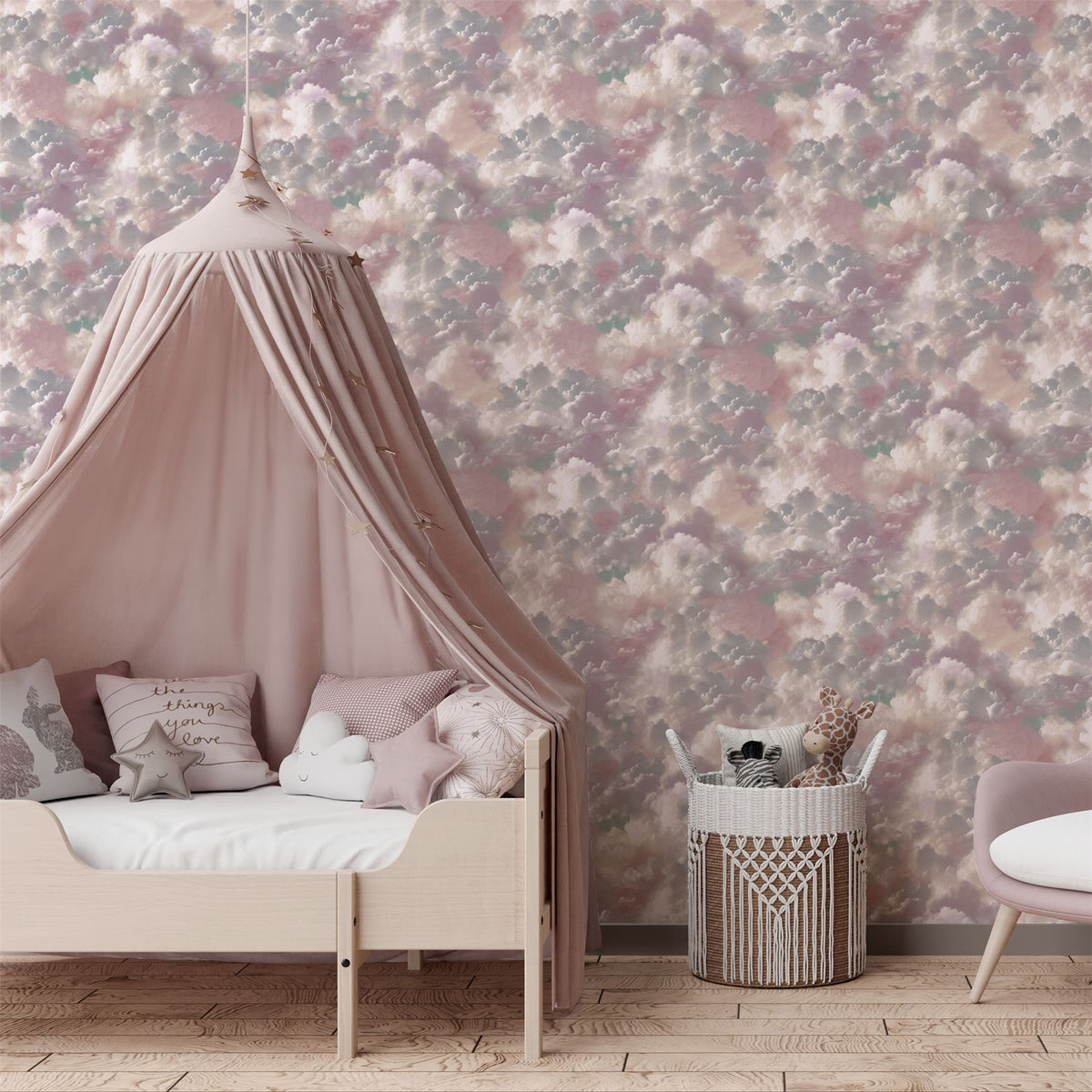 Arthouse Vanilla Skies Wallpaper – Dreamy Cloud Design for Bedrooms and Ceilings, Pink and Purple