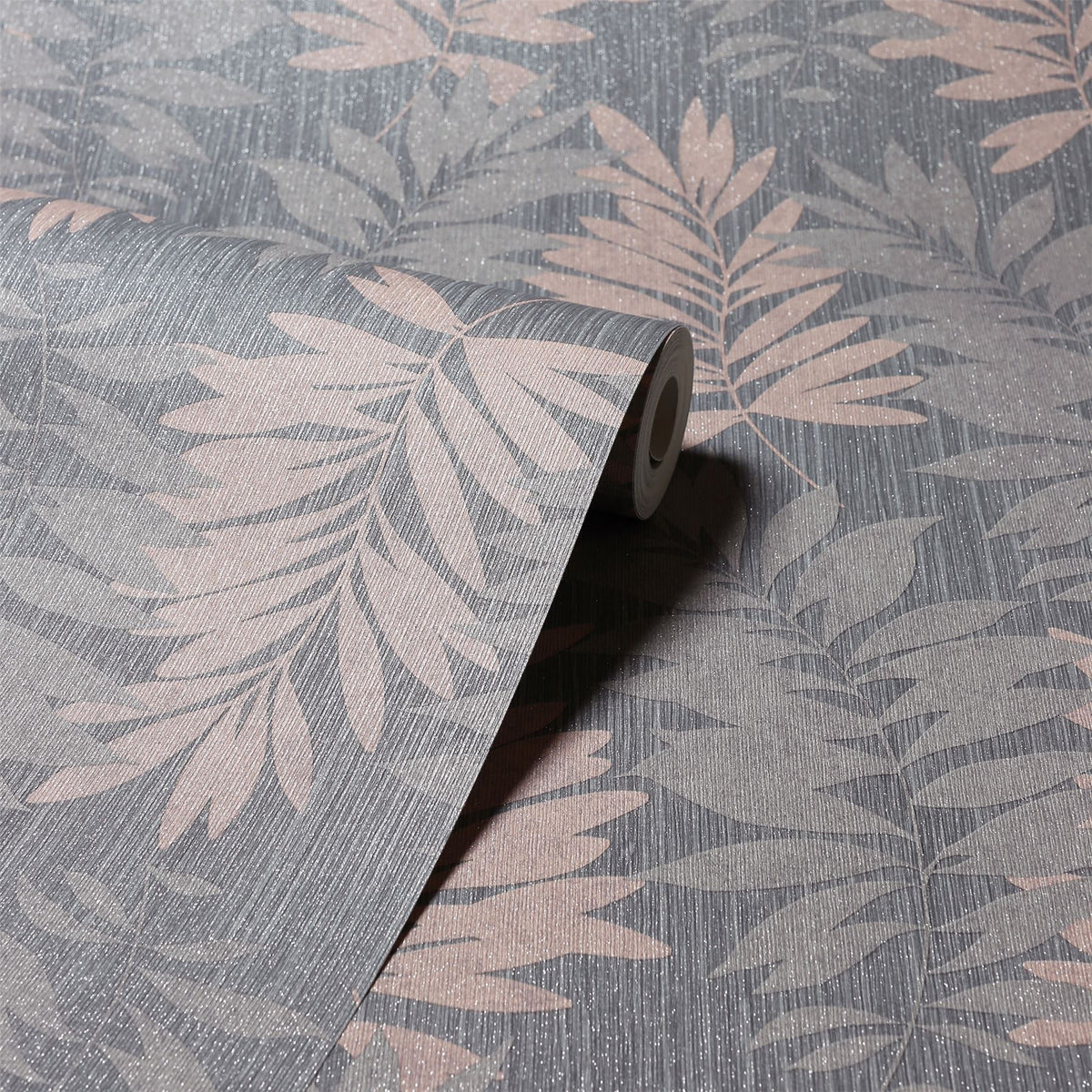 Arthouse Stardust Palm Wallpaper – Glitter Vinyl Leaf Design, Hardwearing for High-Traffic Areas, Grey