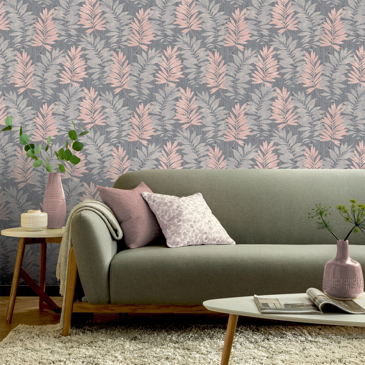 Arthouse Stardust Palm Wallpaper – Glitter Vinyl Leaf Design, Hardwearing for High-Traffic Areas, Grey