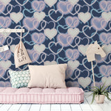 Arthouse Neon Heart Wall Wallpaper – Fun Noughties-Style Heart Print for Teen Bedrooms, Navy and Pink
