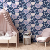 Arthouse Neon Heart Wall Wallpaper – Fun Noughties-Style Heart Print for Teen Bedrooms, Navy and Pink