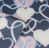Arthouse Neon Heart Wall Wallpaper – Fun Noughties-Style Heart Print for Teen Bedrooms, Navy and Pink