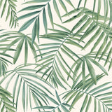 Arthouse Palm Leaves Wallpaper – Layered Tropical Leaf Design on a Light Cream Background, Green