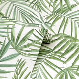 Arthouse Palm Leaves Wallpaper – Layered Tropical Leaf Design on a Light Cream Background, Green