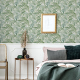 Arthouse Palm Leaves Wallpaper – Layered Tropical Leaf Design on a Light Cream Background, Green