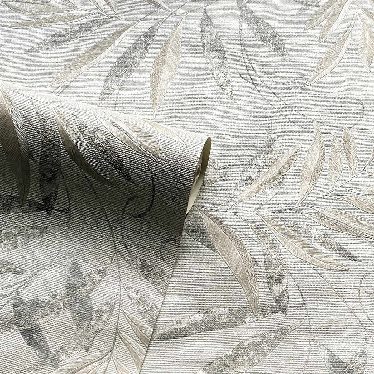 Arthouse Luxury Leaf Wallpaper – Delicate Soft Silver Leaf Design, Heavyweight Vinyl for High-Traffic Rooms