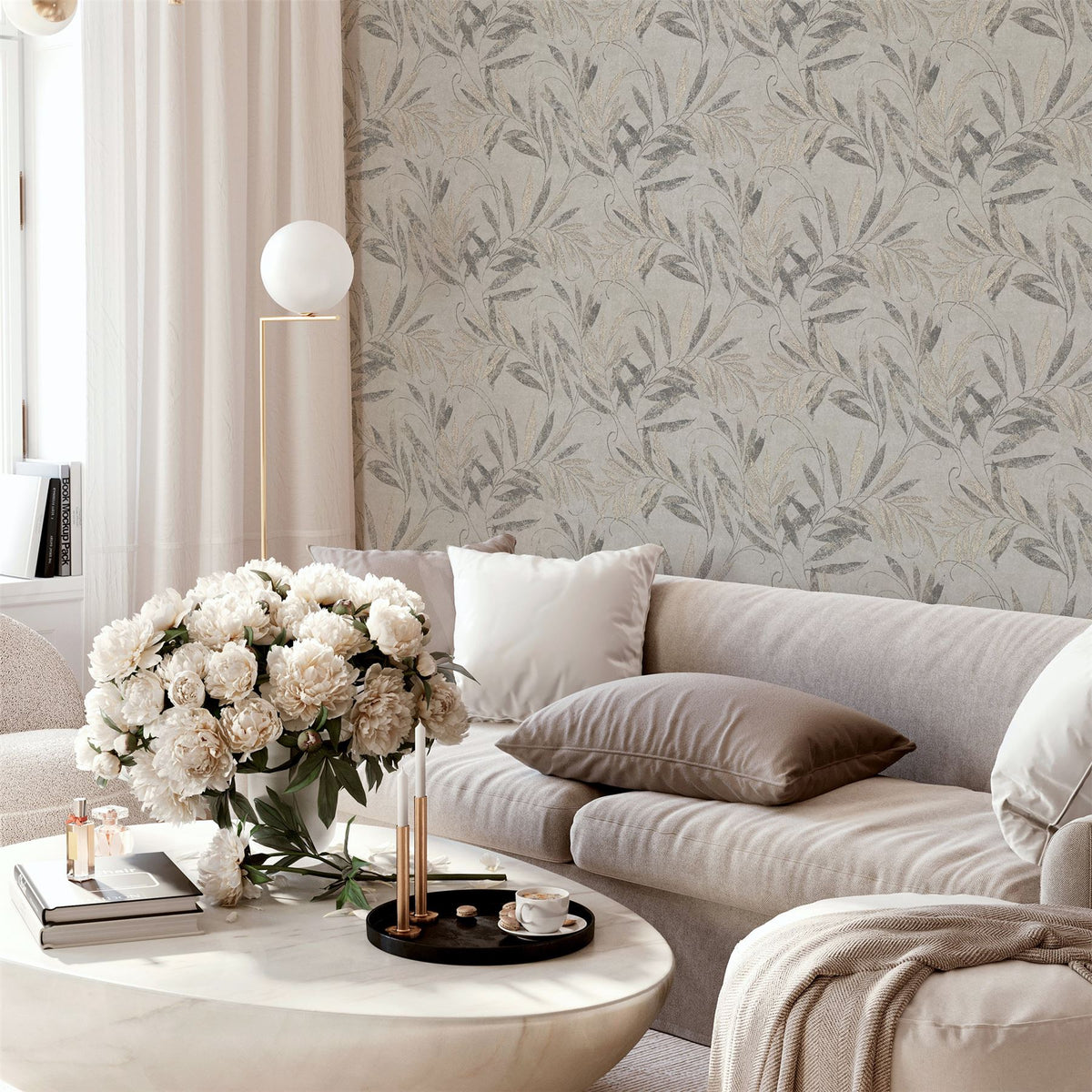 Arthouse Luxury Leaf Wallpaper – Delicate Soft Silver Leaf Design, Heavyweight Vinyl for High-Traffic Rooms