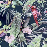 Arthouse Pretty Polly Wallpaper – Tropical Jungle Design with Colourful Parrots and Botanical Motifs, Navy