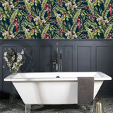 Arthouse Pretty Polly Wallpaper – Tropical Jungle Design with Colourful Parrots and Botanical Motifs, Navy
