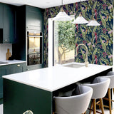 Arthouse Pretty Polly Wallpaper – Tropical Jungle Design with Colourful Parrots and Botanical Motifs, Navy