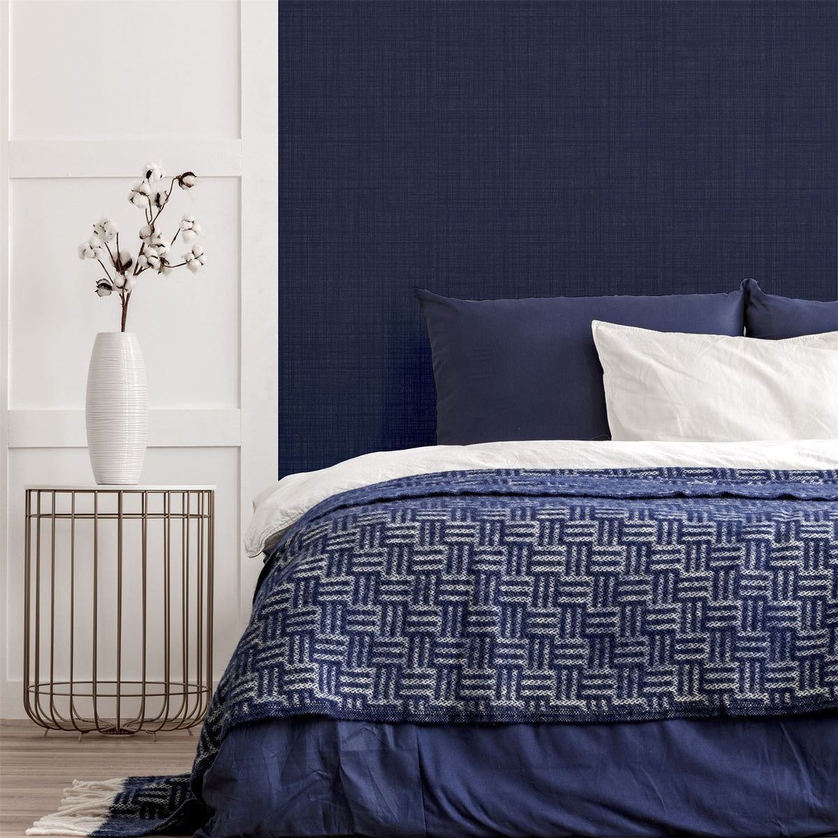 Arthouse Weave Texture Wallpaper – Woven Fabric Effect for Feature Walls or Whole Rooms, Navy
