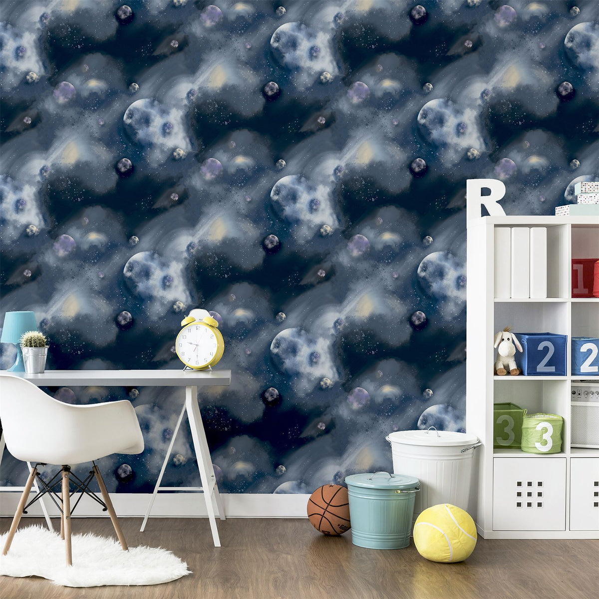 Arthouse Out of This World Glitter Wallpaper with Planets – Paste the Paper Feature Wall Covering, Navy