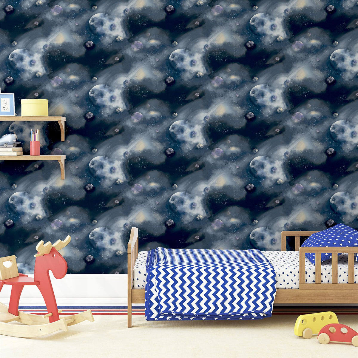 Arthouse Out of This World Glitter Wallpaper with Planets – Paste the Paper Feature Wall Covering, Navy