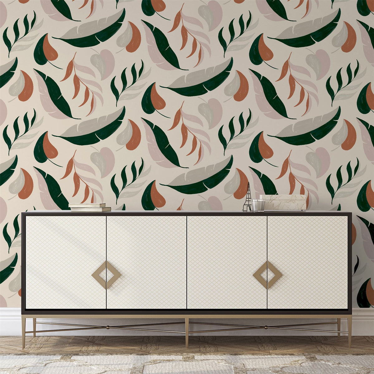 Arthouse PTW Falling Leaves Wallpaper with Bold Colour Print – Paste the Wall Feature Wall Covering, Neutral