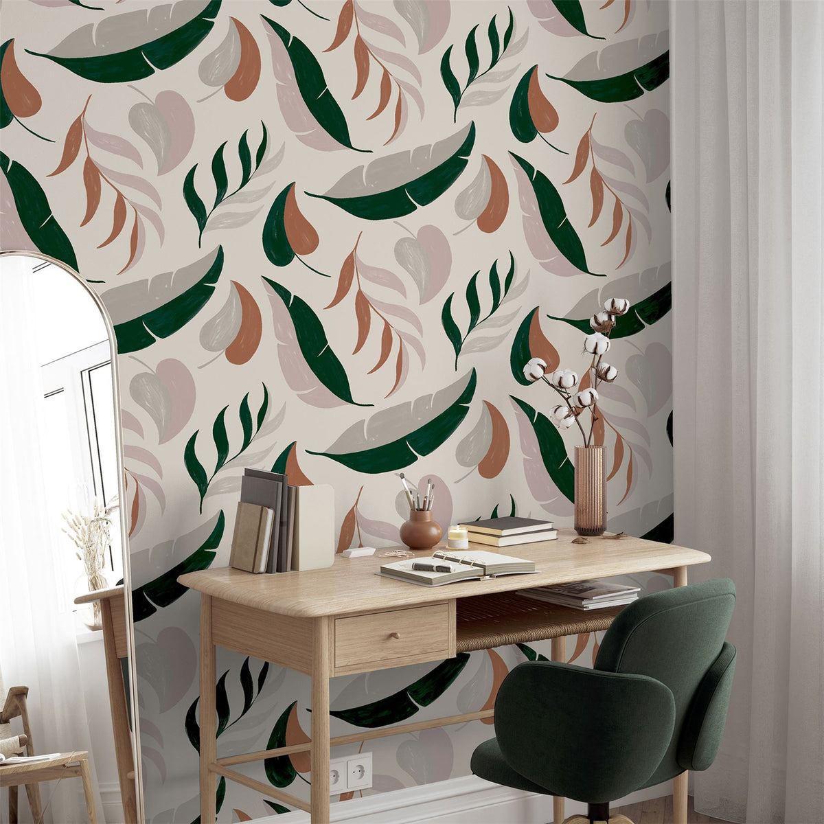 Arthouse PTW Falling Leaves Wallpaper with Bold Colour Print – Paste the Wall Feature Wall Covering, Neutral