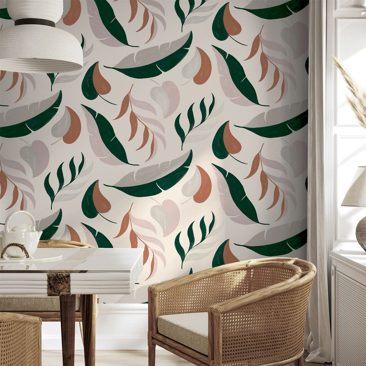 Arthouse PTW Falling Leaves Wallpaper with Bold Colour Print – Paste the Wall Feature Wall Covering, Neutral