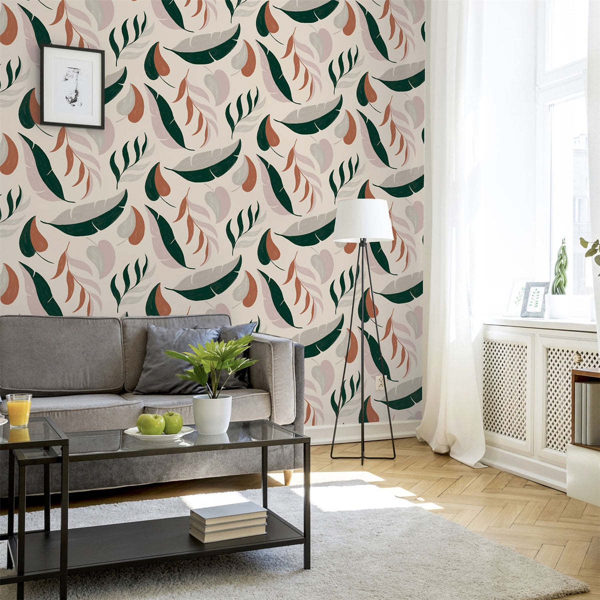 Arthouse PTW Falling Leaves Wallpaper with Bold Colour Print – Paste the Wall Feature Wall Covering, Neutral