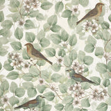 Arthouse Birds & Blossoms Vintage-Style Wallpaper – Paste the Paper Floral Feature Wall Covering, Green