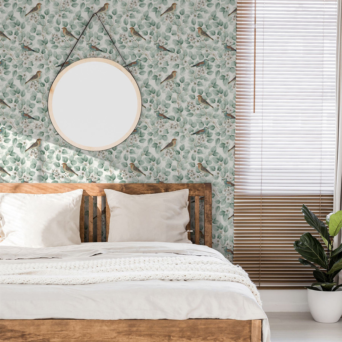 Arthouse Birds & Blossoms Vintage-Style Wallpaper – Paste the Paper Floral Feature Wall Covering, Green