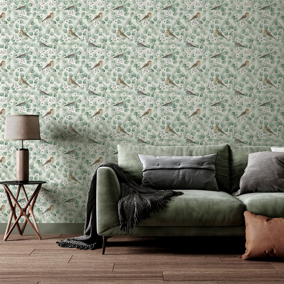 Arthouse Birds & Blossoms Vintage-Style Wallpaper – Paste the Paper Floral Feature Wall Covering, Green