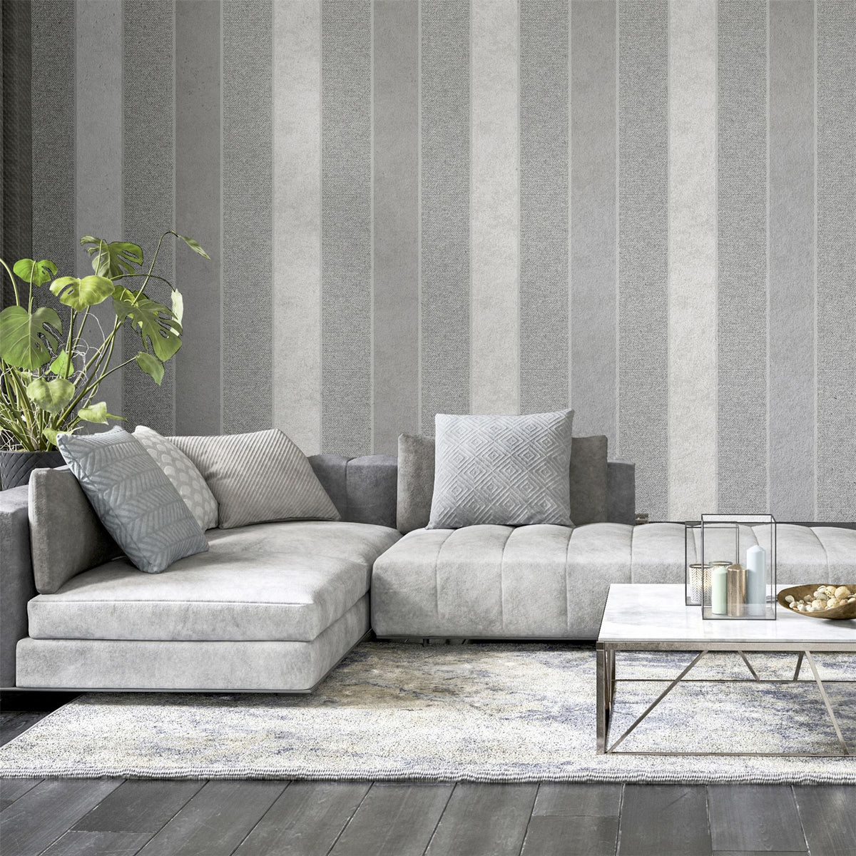 Arthouse Calico Stripe Blown Vinyl Wallpaper with Fabric-Look Texture – Paste the Paper, Grey