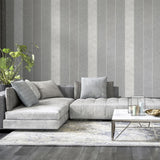 Arthouse Calico Stripe Blown Vinyl Wallpaper with Fabric-Look Texture – Paste the Paper, Grey