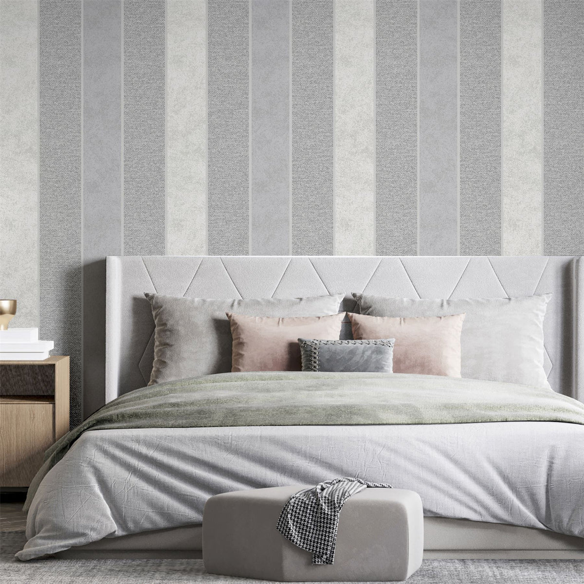 Arthouse Calico Stripe Blown Vinyl Wallpaper with Fabric-Look Texture – Paste the Paper, Grey