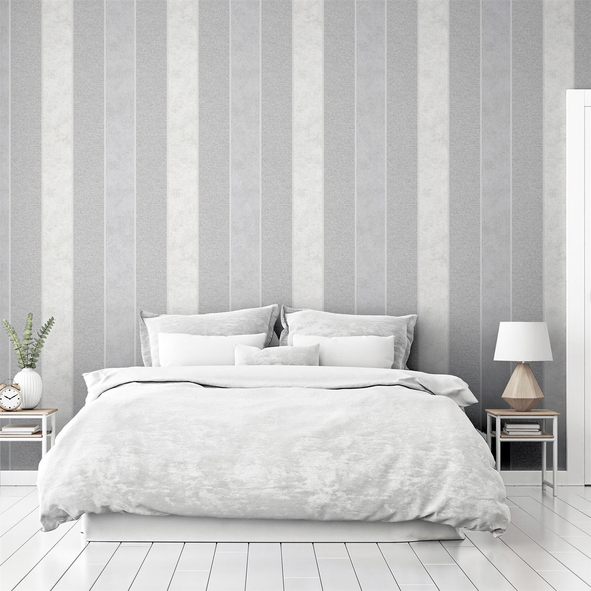 Arthouse Calico Stripe Blown Vinyl Wallpaper with Fabric-Look Texture – Paste the Paper, Grey