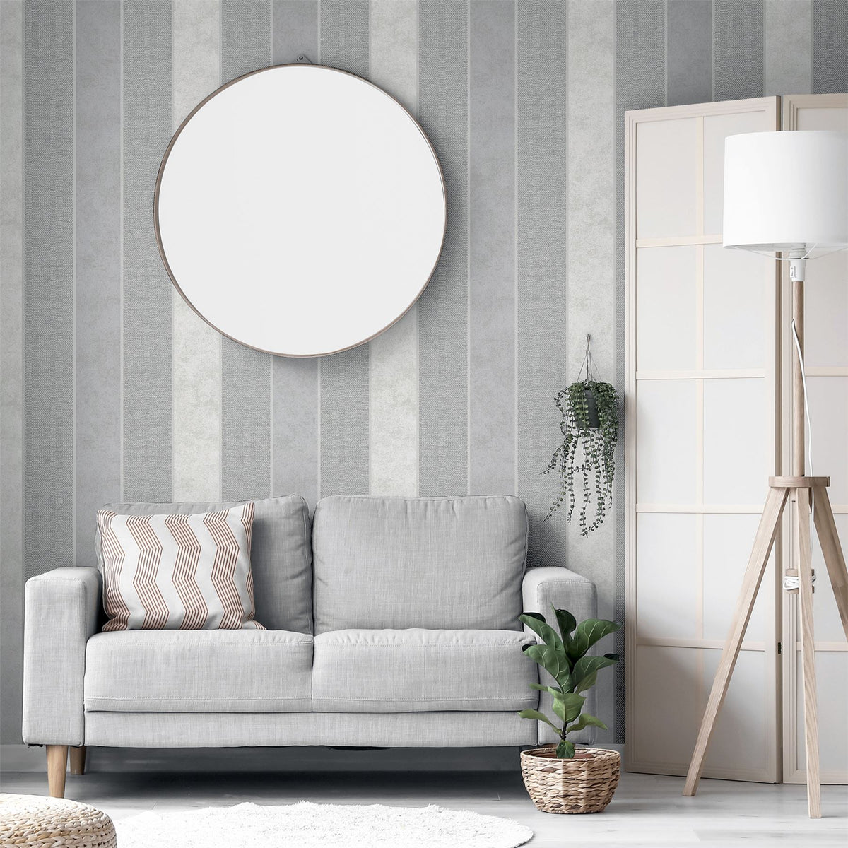 Arthouse Calico Stripe Blown Vinyl Wallpaper with Fabric-Look Texture – Paste the Paper, Grey