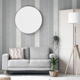 Arthouse Calico Stripe Blown Vinyl Wallpaper with Fabric-Look Texture – Paste the Paper, Grey