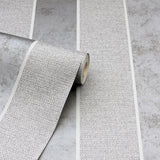 Arthouse Calico Stripe Blown Vinyl Wallpaper with Fabric-Look Texture – Paste the Paper, Grey