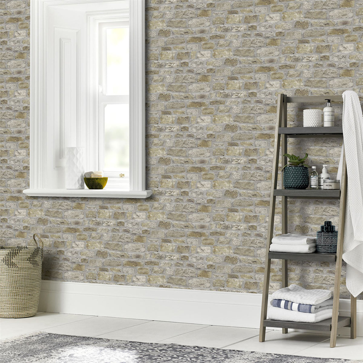 Arthouse Country Stone Brick Effect Wallpaper – Realistic Photographic Feature Wall Covering