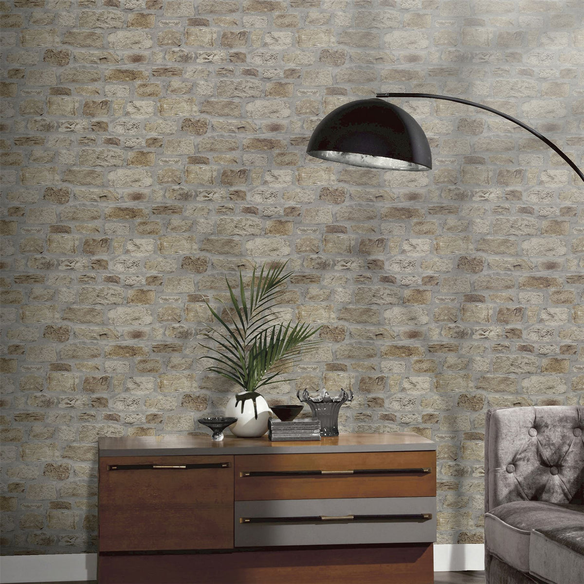 Arthouse Country Stone Brick Effect Wallpaper – Realistic Photographic Feature Wall Covering