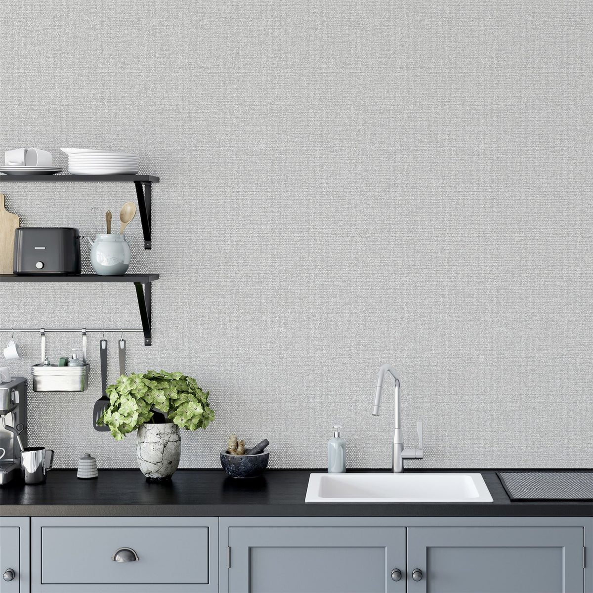 Arthouse Calico Plain Blown Vinyl Wallpaper with Subtle Metallic Hints – Textured Wall Covering, Grey