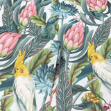 Arthouse Rainforest Escape Vinyl Wallpaper – Tropical Foliage & Pink Flowers on Light Background