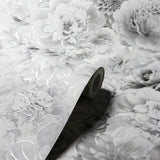 Arthouse Glitter Bloom Wallpaper – Large-Scale Monochrome Floral with Encased Glitter, Silver