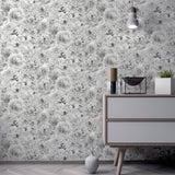 Arthouse Glitter Bloom Wallpaper – Large-Scale Monochrome Floral with Encased Glitter, Silver