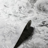 Arthouse Glitter Bloom Wallpaper – Large-Scale Monochrome Floral with Encased Glitter, Silver