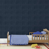 Arthouse Washed Panel Wallpaper – Navy Faux Panelling Effect with Visible Wood Grain, Feature Wall or Room