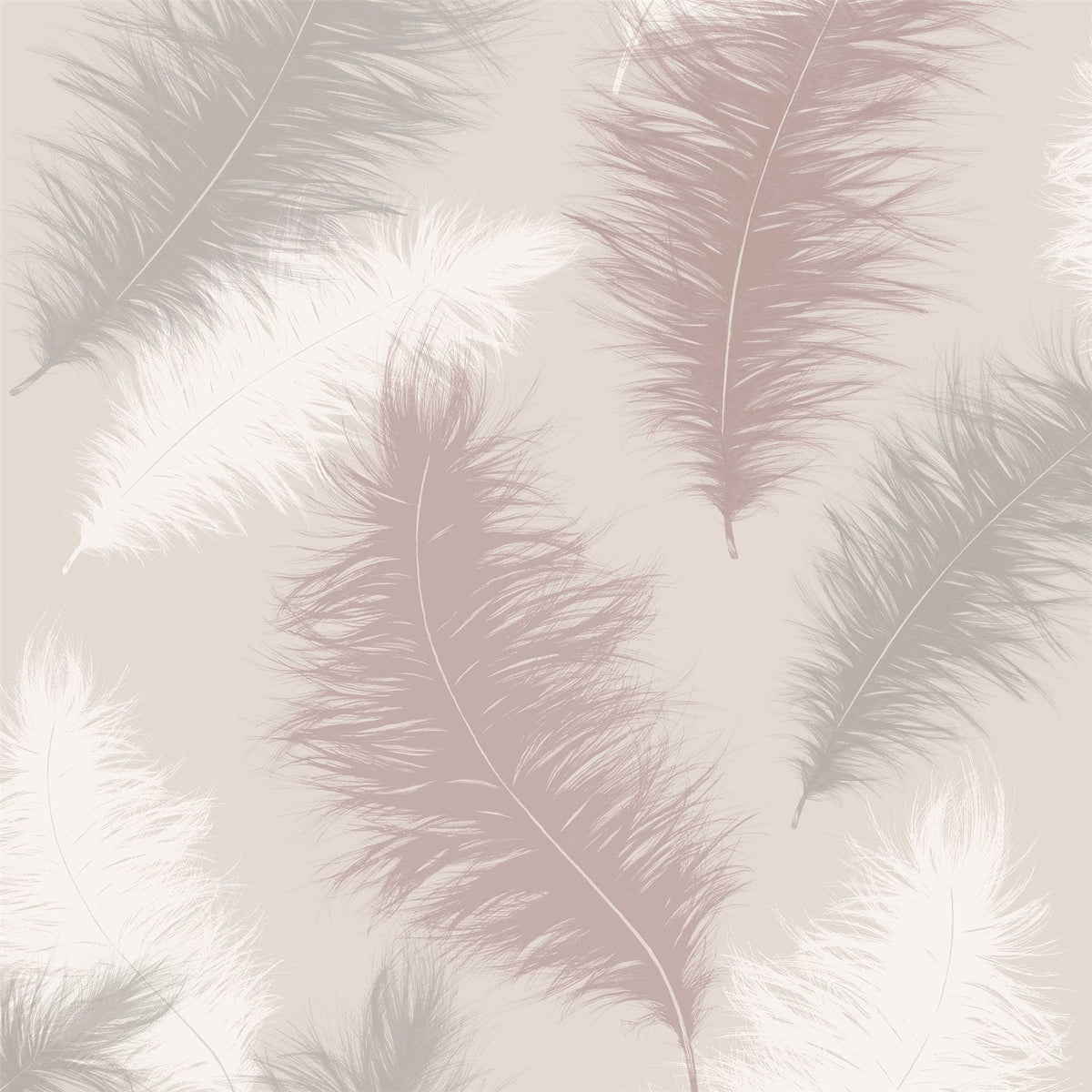 Arthouse Sussurro Wallpaper – Large-Scale Feather Design with Sparkling Gel Effect, Soft Blush Pink
