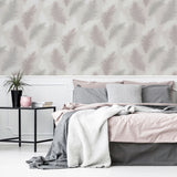 Arthouse Sussurro Wallpaper – Large-Scale Feather Design with Sparkling Gel Effect, Soft Blush Pink