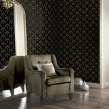 Arthouse Palm Palace Wallpaper – Gold Metallic Palms on Black, Paste the Wall Exotic Colonial Style
