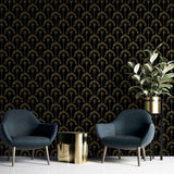 Arthouse Palm Palace Wallpaper – Gold Metallic Palms on Black, Paste the Wall Exotic Colonial Style
